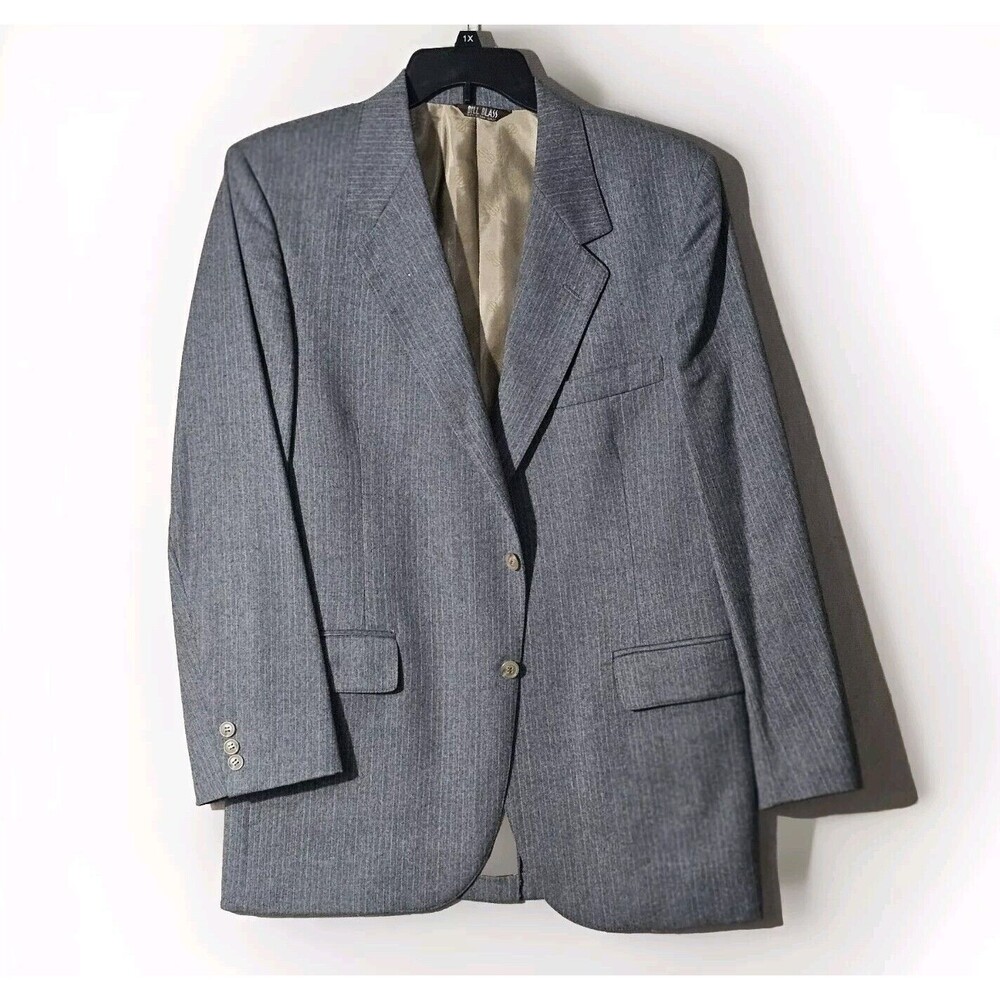 Bill Blass Pure Wool Blazer Mens Size 40R Gray With Pastel Pinstripes Small FLAW